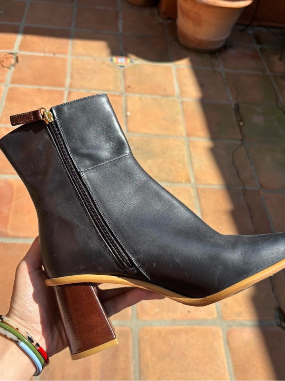 ALOHAS WEST VINTAGE BLACK LEATHER ANKLE BOOTS WITH BLOCK HEEL